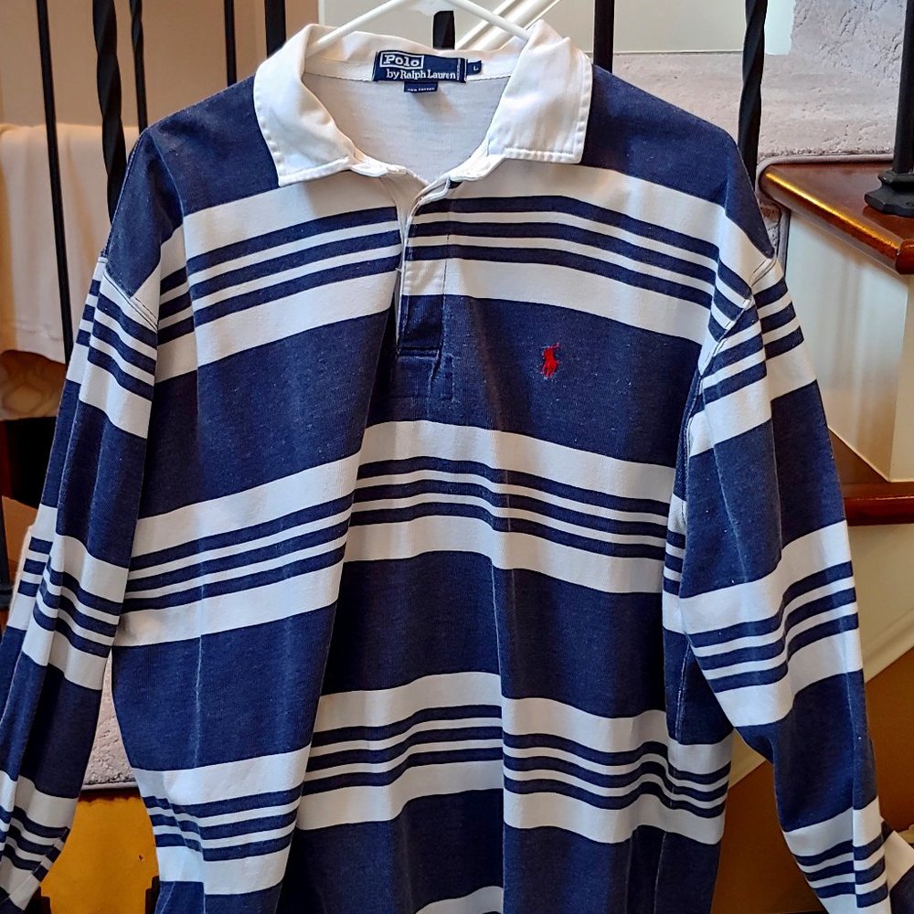 Vintage Polo by Ralph Lauren Men's Cotton Rugby, Blue/White, Sz Large